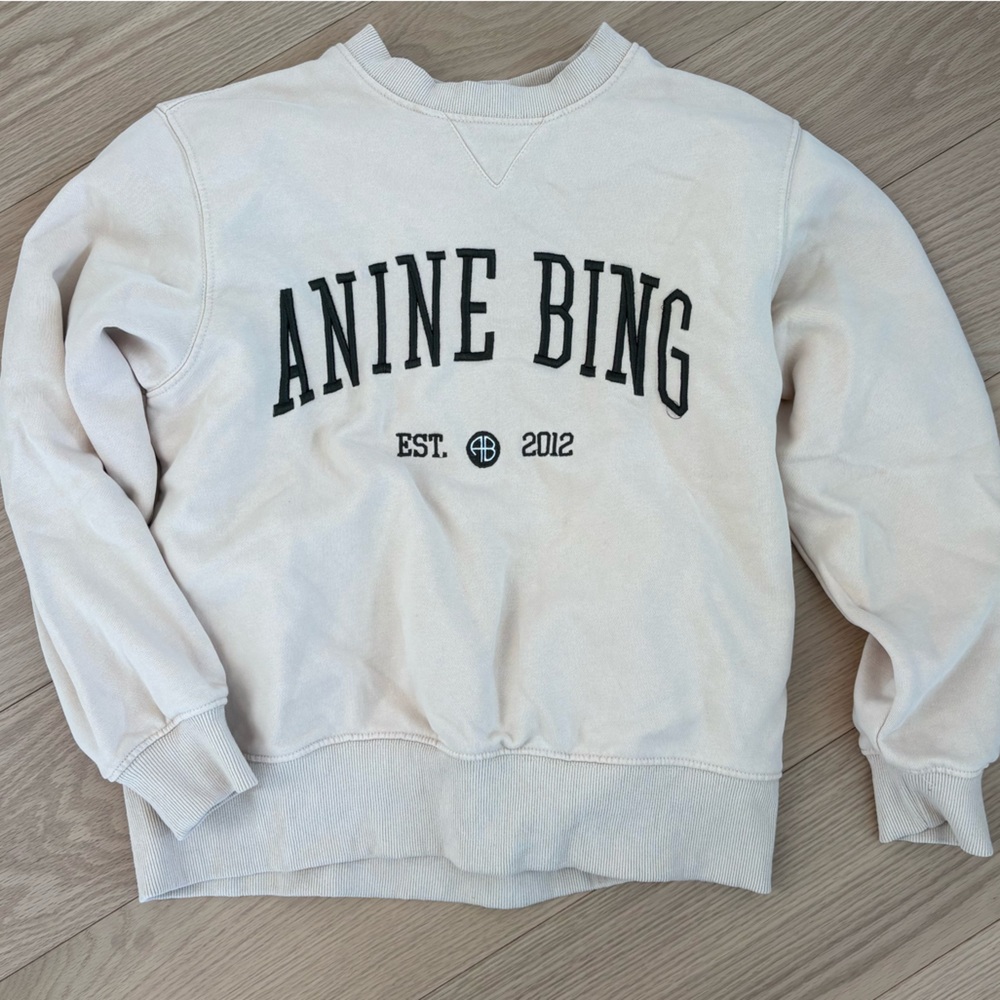 Anine Bing Cream Crewneck Sweatshirt with Black Logo
